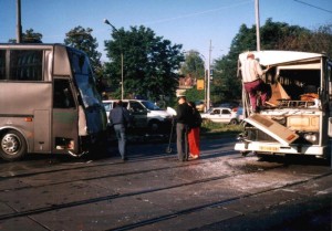 1997 10 - Brno, veletrhy - havárie našeho autobusu